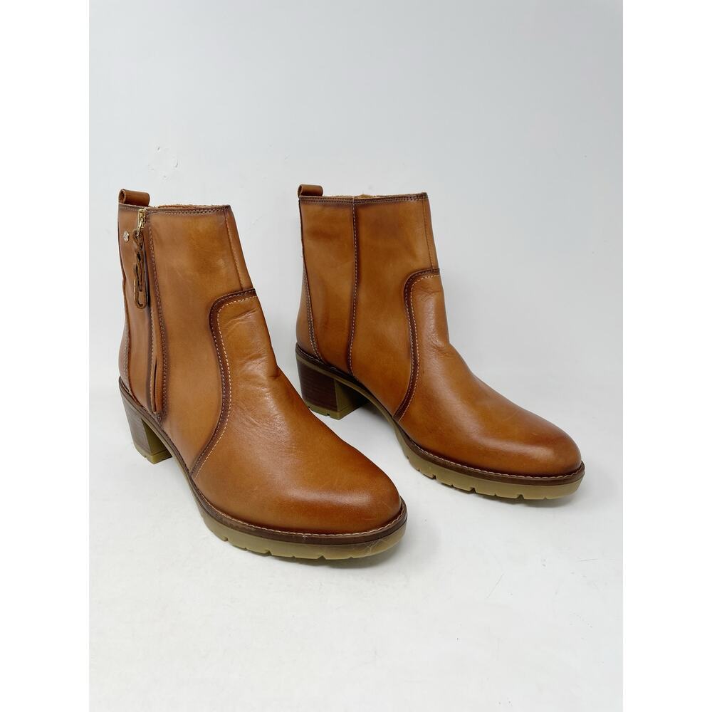 Pikolinos Llanes Leather Heeled Bootie Ankle Boots Brandy Rustic Zip 42 11 New